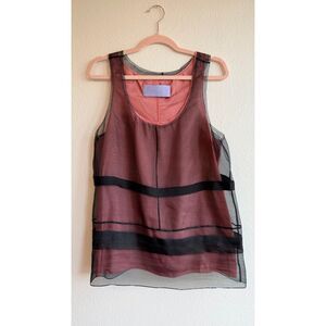 Vera Wang Lavender Label 100% Silk Double Layer Grosgrain Top in Pink & Black 10